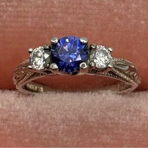 Vintage Absolute tanzanite CZ Antique-Style Sterling Silver Three Stone Ring 7